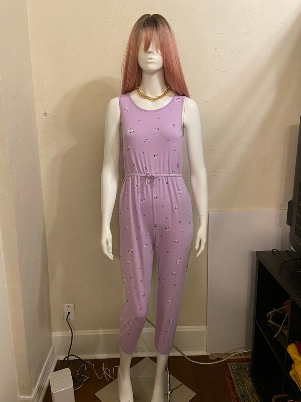wonder nation Lavender Floral Sleeveless Jumpsuit